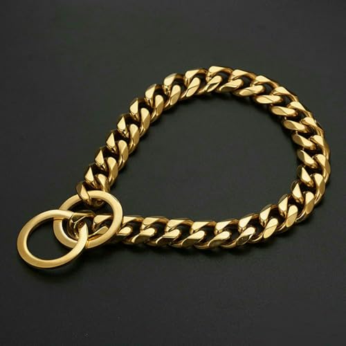 TPIONEER 15 mm breite kubanische Gliederkette für Hunde, goldfarbenes, strapazierfähiges Metallhalsband mit Schlupfkette, modisches Haustierschmuck-Accessoire von TPIONEER