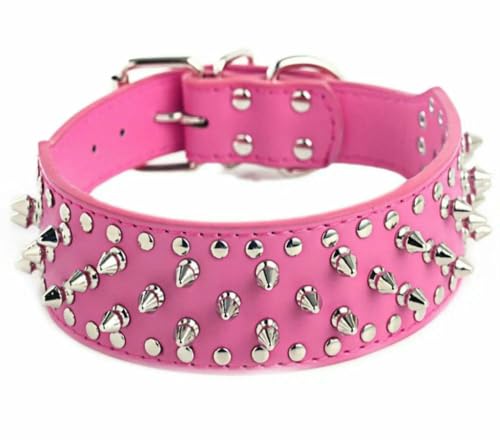 TPIONEER 2 Zoll breites Hundehalsband aus Leder, strapazierfähiges Halsband mit Nieten und Spikes für Pitbulls, Mastiffs und Boxer großer Rassen (51–66 cm) von TPIONEER