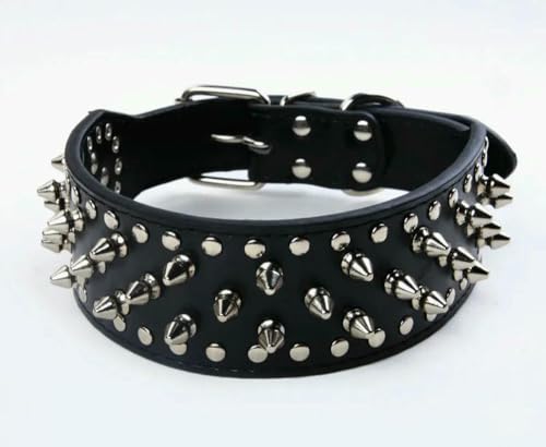 TPIONEER 2 Zoll breites Hundehalsband aus Leder, strapazierfähiges Halsband mit Nieten und Spikes für Pitbulls, Mastiffs und Boxer großer Rassen (51–66 cm) von TPIONEER