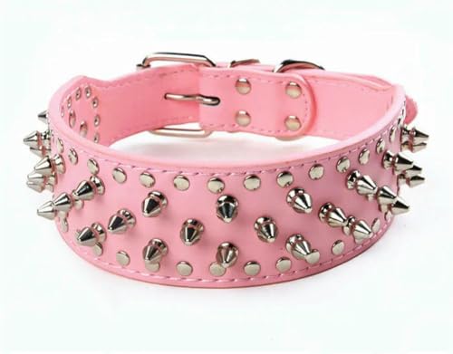 TPIONEER 2 Zoll breites Hundehalsband aus Leder, strapazierfähiges Halsband mit Nieten und Spikes für Pitbulls, Mastiffs und Boxer großer Rassen (51–66 cm) von TPIONEER