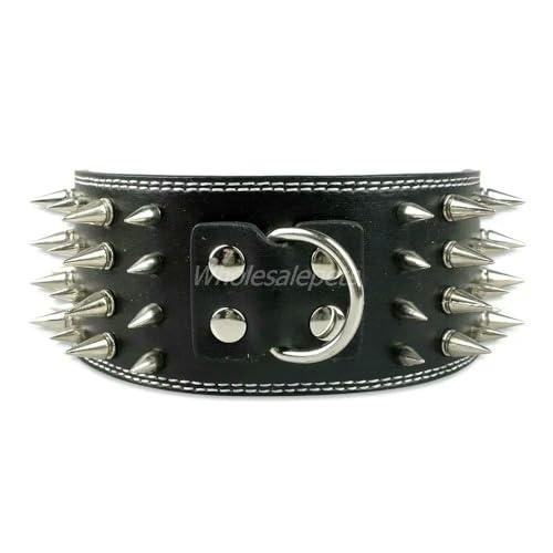 TPIONEER Breites Hundehalsband aus Leder mit Spikes, große Rassen, Pitbull, Dobermann, Größen M, L, XL, 3 Zoll von TPIONEER