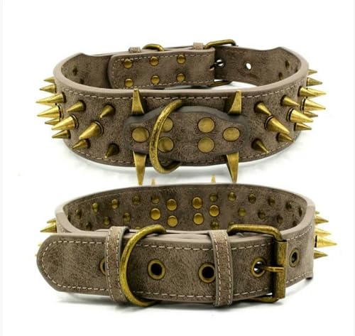 TPIONEER Cooles Hundehalsband mit Spikes und Nieten, Lederhalsbänder für Hunde, Pitbull, Bulldogge, Perro für mittelgroße und große Hunde, Boxer, Deutscher Schäferhund von TPIONEER