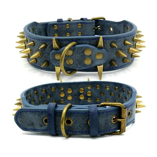 TPIONEER Hundehalsband für große Hunde, Cooles Hundehalsband mit Spikes und Nieten, Leder, Haustier für Deutschen Schäferhund, Mastiff, Rottweiler, Bulldogge von TPIONEER