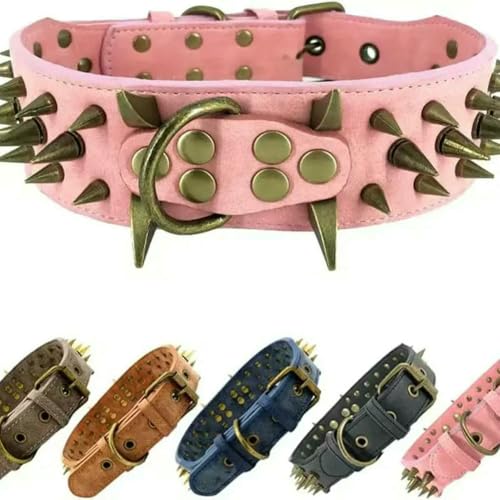 TPIONEER Hundehalsband mit Spikes und großen, scharfen Spikes (5,1 cm breit), schützt den Hals des Hundes vor Bissen, passend für Pitbull, Dobermann, Deutscher Schäferhund von TPIONEER