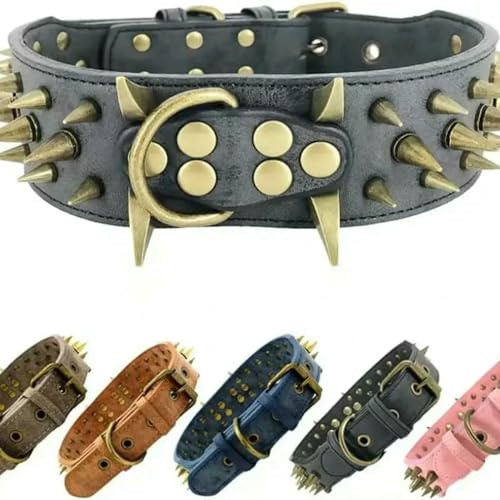 TPIONEER Hundehalsband mit Spikes und großen, scharfen Spikes (5,1 cm breit), schützt den Hals des Hundes vor Bissen, passend für Pitbull, Dobermann, Deutscher Schäferhund von TPIONEER