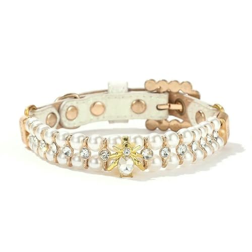 TPIONEER Verstellbares Katzenhalsband mit Perlen, luxuriöse Halskette mit Strasssteinen und glitzernden Kristallen und PU-Lederband für kleine Hunde und Kätzchen von TPIONEER