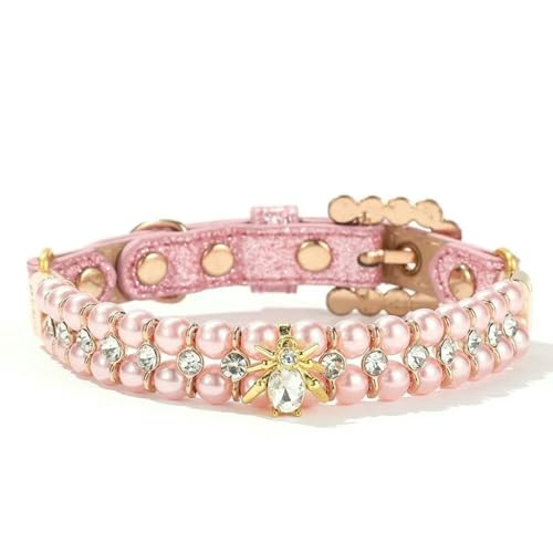 TPIONEER Verstellbares Katzenhalsband mit Perlen, luxuriöse Halskette mit Strasssteinen und glitzernden Kristallen und PU-Lederband für kleine Hunde und Kätzchen von TPIONEER