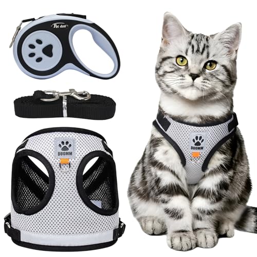 TPTGIAR Katzengeschirr und Leine: Verstellbares, ausbruchsicheres Kätzchengeschirr und Leine, weiches Mesh mit reflektierenden Streifen und verstellbarer Leine für kleine und mittelgroße Katzen von TPTGIAR