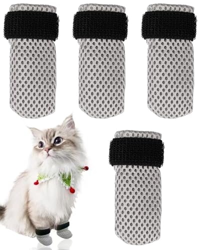 TPZORJX 4 Stück verstellbare Katzenschuhe aus Netzstoff, Atmungsaktiv Katzenpfotenschutz, Katzenstiefel zum Baden von Haustieren, Schneiden von Nägeln, Überprüfen TPZORJX 4 Stück verstellbare Katzenschuhe aus Netzstoff, Atmungsaktiv Katzenpfotenschutz, Katzenstiefel zum Baden von Haustieren, Schneiden von Nägeln, Überprüfen von TPZORJX