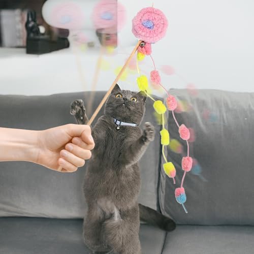TQEBWUS Katzenstab Spielzeug - Spielzeug Gegen Langeweile Für Kätzchen Mit Lutscherform,Interaktiver Spielreizstab mit Glocke zur Bereicherung und Bewegung für Katzen und Kätzchen im Innen von TQEBWUS