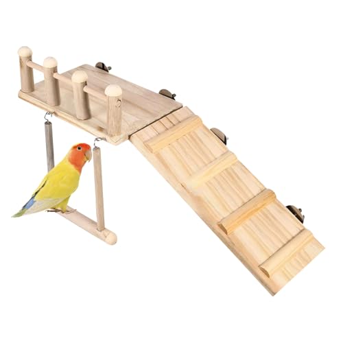 TQEBWUS Vogelspielplatz Für Käfig, Sitzstangen Für Wellensittiche Mit Spielbereich, Wellensittich Spiel- Und Trainingsast Mit Holzschaukel Und Kletterleiter Für Nymphensittiche Und Unzertrennliche von TQEBWUS