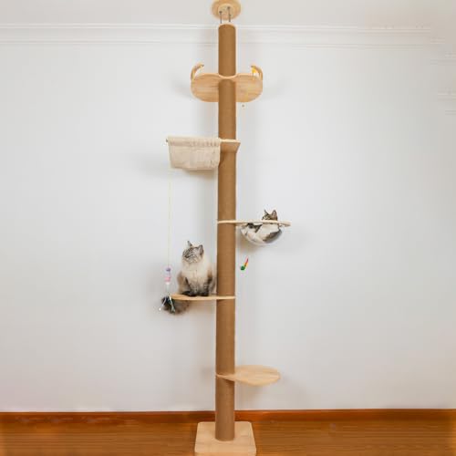 Kratzbaum vom Boden bis zur Decke (127–304,8 cm), verstellbarer Katzenturm, 5 Etagen, Hanf-Kratzbaum, hoher Katzenbaum, stabiler Katzenaktivitätsbaum, für drinnen und draußen, Katzenkratzbaum von TQEW