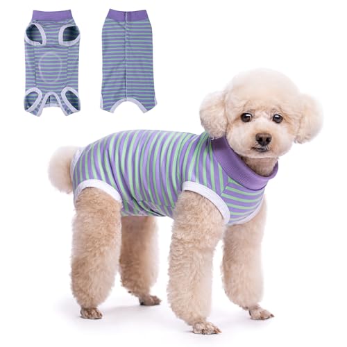 TQFlow Hundbody Nach Op, Body Hund Kastration Wundschutzanzüge Hündin Rüde, Wundschutz Professioneller Pet Recovery Suit, Operationsbody Hund Body Atmungsaktiv Hunde Einteiler (Grün und Lila,S) von TQFlow