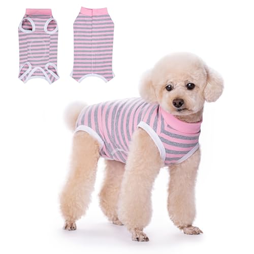 TQFlow Hundbody Nach Op, Body Hund Kastration Wundschutzanzüge Hündin Rüde, Wundschutz Professioneller Pet Recovery Suit, Operationsbody Hund Body Atmungsaktiv Hunde Einteiler (Rosa und grau,M) von TQFlow