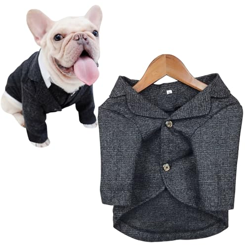 TQFlow Hundekleidung, karierter Anzug, Smoking-Kostüm, formelle Herrenbekleidung, Weste, Hochzeit, Party, Geburtstag, Französische Bulldogge, Mops, Teddyterrier, Welpe (schwarzer Mantel, Größe M) von TQFlow