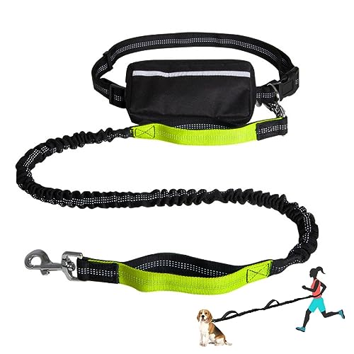 Einziehbare, Freihändige Hundeleine, Verstellbarer Gürtel Mit Gürteltasche, Reflektierende Nähte Leine Zum Laufen, Wandern, Joggen, Radfahren (Color : Green) von TQQEPOOL