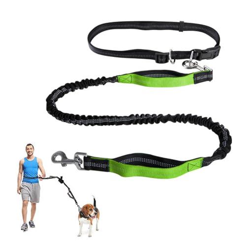 Freihändige Hundeleine,Verstellbarer Lauf-Hüftgurt for Hunde,Leine Mit Reflektierenden Nähten Und Zwei Gepolsterten Griffen for Laufen,Gehen Und Joggen(Color:Green) von TQQEPOOL