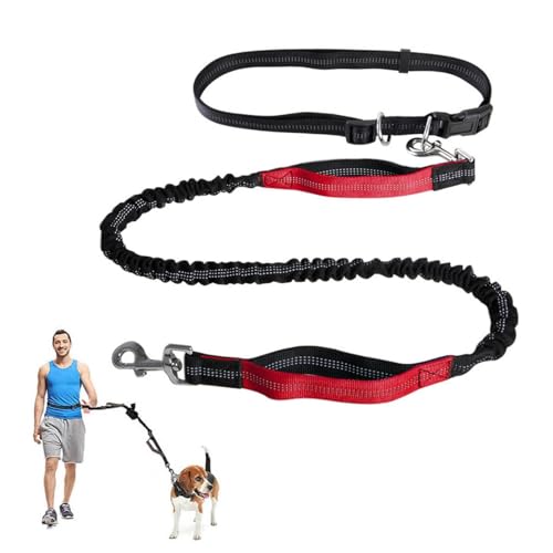 Freihändige Hundeleine,Verstellbarer Lauf-Hüftgurt for Hunde,Leine Mit Reflektierenden Nähten Und Zwei Gepolsterten Griffen for Laufen,Gehen Und Joggen(Color:Red) von TQQEPOOL