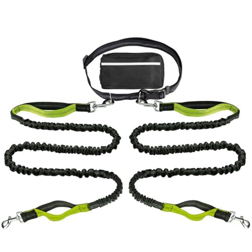 Freihändige Hundeleine Mit Hüftgurt,Verstellbarer Hundelaufleinengürtel Mit Verstellbarem Hüftgurt Und Doppelgriff for 2 Hunde(Color:Green) von TQQEPOOL