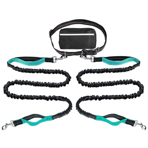 Freihändige Hundeleine Mit Hüftgurt,Verstellbarer Hundelaufleinengürtel Mit Verstellbarem Hüftgurt Und Doppelgriff for 2 Hunde(Color:Lake Blue) von TQQEPOOL