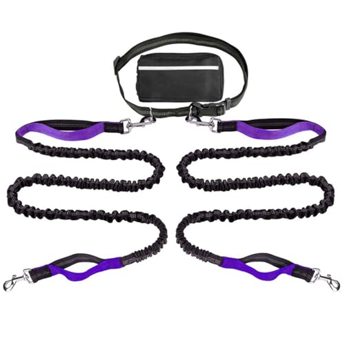 Freihändige Hundeleine Mit Hüftgurt,Verstellbarer Hundelaufleinengürtel Mit Verstellbarem Hüftgurt Und Doppelgriff for 2 Hunde(Color:Purple) von TQQEPOOL