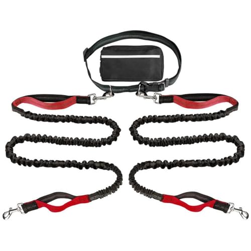 Freihändige Hundeleine Mit Hüftgurt,Verstellbarer Hundelaufleinengürtel Mit Verstellbarem Hüftgurt Und Doppelgriff for 2 Hunde(Color:Red) von TQQEPOOL