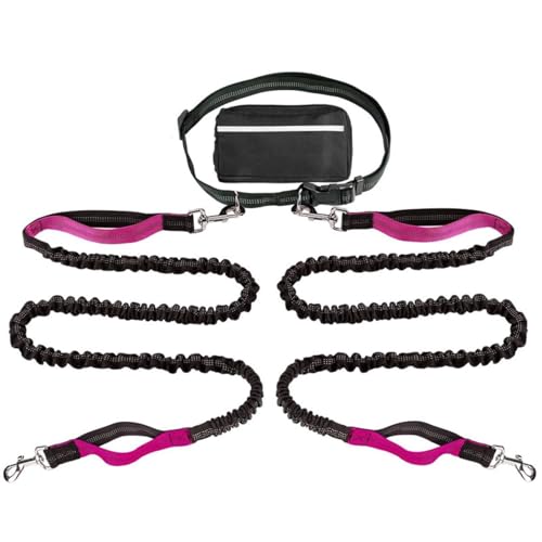 Freihändige Hundeleine Mit Hüftgurt,Verstellbarer Hundelaufleinengürtel Mit Verstellbarem Hüftgurt Und Doppelgriff for 2 Hunde(Color:Rose Red) von TQQEPOOL