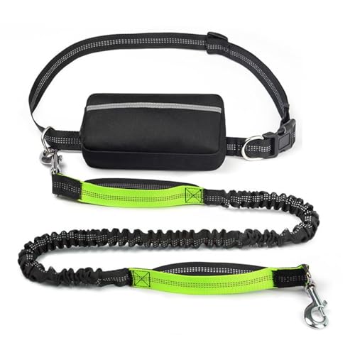 Reflektierende Freihändige Trainingsleine for Hunde,Bungee-Hüftleine Mit Zwei Griffen Und Reißverschlusstasche for Spazierengehen,Joggen Und Laufen(Color:Green) von TQQEPOOL