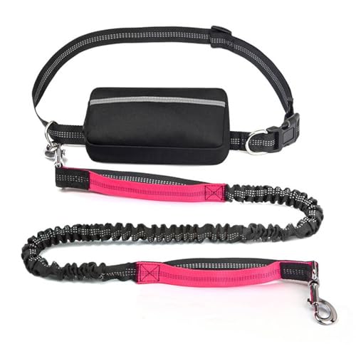 Reflektierende Freihändige Trainingsleine for Hunde,Bungee-Hüftleine Mit Zwei Griffen Und Reißverschlusstasche for Spazierengehen,Joggen Und Laufen(Color:Rose Red) von TQQEPOOL