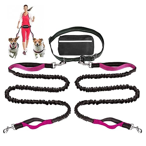 Retractable Hände Frei Hundeleine Mit Dual Bungees Für 2 Hunde, Verstellbare Gürtel Gürteltasche Für Running Walking Wandern Jogging Biking (Color : Rose) von TQQEPOOL