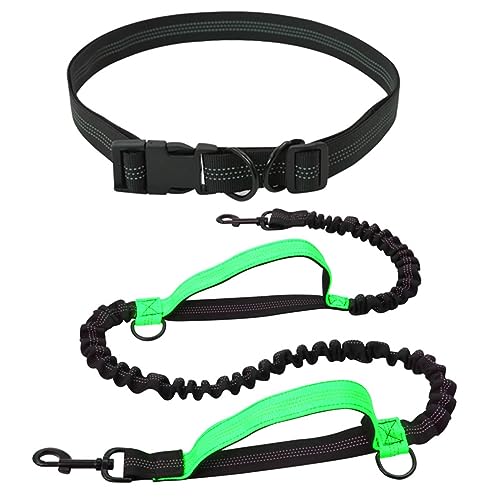 Robuste, Freihändige Hundeleine,Verstellbare Hüftleine for Hunde Mit Zwei Gepolsterten Griffen for Laufen, Gehen Und Joggen(Color:Green) von TQQEPOOL