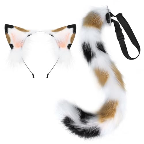 TQUXNGA Tier-Cosplay-Kostüme, Kunstpelze, Katze, Füchse, Wolf, pelziger Schwanz und Ohren, Stirnband für Halloween, Party, Kostümzubehör TQUXNGA Tier-Cosplay-Kostüme, Kunstpelze, Katze, Füchse, Wolf, pelziger Schwanz und Ohren, Stirnband für Halloween, Party, Kostümzubehör von TQUXNGA