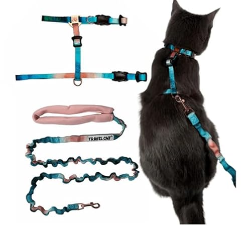 Travel Cat Hundegeschirr und Bungee-Leine, 2-in-1, verstellbares, ausbruchsicheres Katzengeschirr und Leine für kleine, mittelgroße und große Katzen, Kätzchen, H-Stil für Spaziergänge im Freien Travel Cat Hundegeschirr und Bungee-Leine, 2-in-1, verstellbares, ausbruchsicheres Katzengeschirr und Leine für kleine, mittelgroße und große Katzen, Kätzchen, H-Stil für Spaziergänge im Freien von TRAVEL CAT