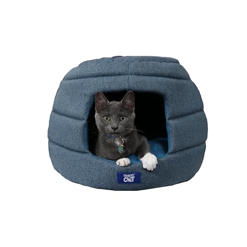 Travel Cat Meowbile Katzenhaus für den Innenbereich, 63,5 x 45,7 x 43,2 cm, hochwertiges wandelbares und langlebiges Katzenbett und Höhle, blau, Größe M von TRAVEL CAT