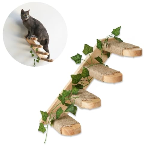 TREKAM Katzentreppe - Katzenleiter Wandmontage aus Massivholz mit Juteseil und Dekorativen Blättern - Katzentreppe Wand Robuste - Kletterwand Katzen Elegantes und Funktionales - Katzen Wandelement TREKAM Katzentreppe - Katzenleiter Wandmontage aus Massivholz mit Juteseil und Dekorativen Blättern - Katzentreppe Wand Robuste - Kletterwand Katzen Elegantes und Funktionales - Katzen Wandelement von TREKAM