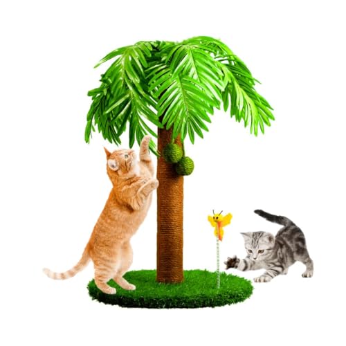 TREKAM Kratzbaum - Kratzstamm für Katzen 68 cm - Kratzsäule für Katzen mit Palmenmotiv und schwingenden Kugeln - Cat Scratching Post - Kratzbaum Katze natürlichem Sisalseil - Kratzbaum Holz von TREKAM