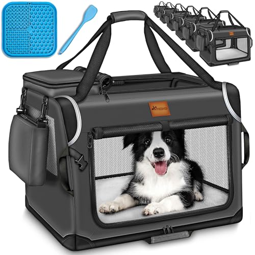 TRESKO® Hundebox faltbar inkl. Leckmatte und Spatel L 70x52x52cm | Transportbox für Hunde und Katzen | Hundetransportbox für kleine & große Hunde | Hundetasche robust Anthrazit von TRESKO