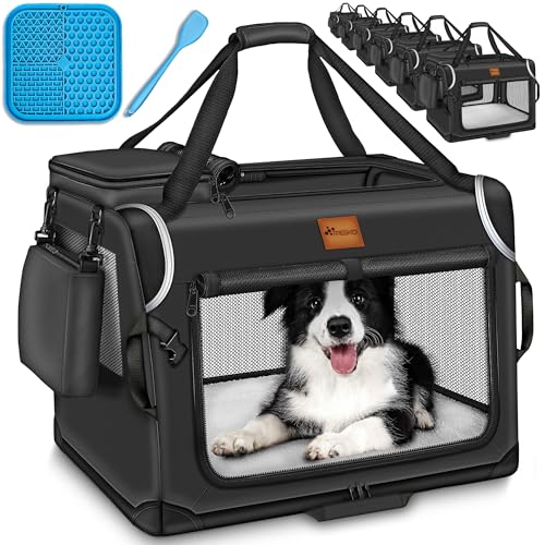 TRESKO® Hundebox faltbar inkl. Leckmatte und Spatel L 70x52x52cm | Transportbox für Hunde und Katzen | Hundetransportbox für kleine & große Hunde | Hundetasche robust Schwarz von TRESKO