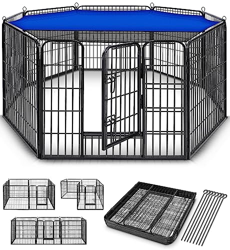 TRESKO® Welpenlaufstall 80 cm hoch inkl. 8X Erdanker | Welpenauslauf 8-teilig | Hundelaufstall faltbar mit Tür | Aufbau werkzeugfrei | Tierlaufstall Hunde wetterfest von TRESKO