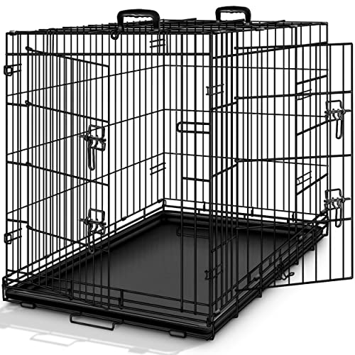 TRESKO Hundekäfig 107 x 71 x 77 cm faltbar mit 2 Türen | Transportkäfig Auto | Hundebox mit Bodenschale | Transportbox Drahtkäfig von TRESKO