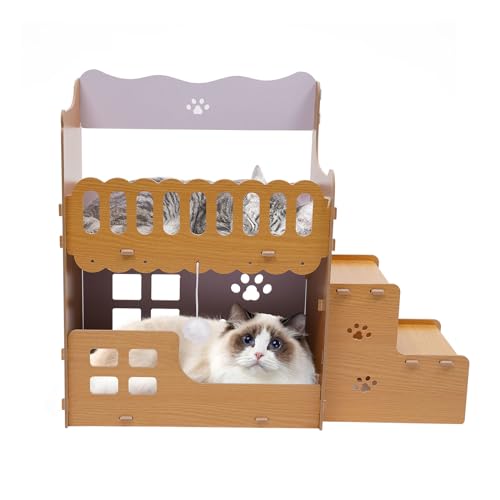 2-Etagen Katzenhaus Pappe, Kleine Dachbodenform Katzenkratzmatte, Katzenhöhle mit Kratzbrett, zum Zusammenbauen, Mit Katzenminze, 72 x 30 x 60 cm, Natürliche Holzfarbe 2-Etagen Katzenhaus Pappe, Kleine Dachbodenform Katzenkratzmatte, Katzenhöhle mit Kratzbrett, zum Zusammenbauen, Mit Katzenminze, 72 x 30 x 60 cm, Natürliche Holzfarbe von TRIEBAN