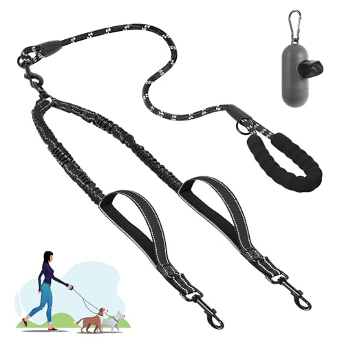 Doppelte Hundeleine, Sicherheitsgriff, Doppel-Hundeleine zum Spazierengehen, 2 Hunde, kein Verheddern, 360° verhedderungsfrei, verdicktes Design, reflektierend, Größe M, Schwarz von TRIGRAND