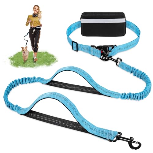 Joggingleine Hunde mit Bauchgurt, Laufgürtel Hundeleine, Leine Hund mit Gürteltasche, Elastische Laufleine, Dog Leash Hand Free (Blau) von TRIGRAND