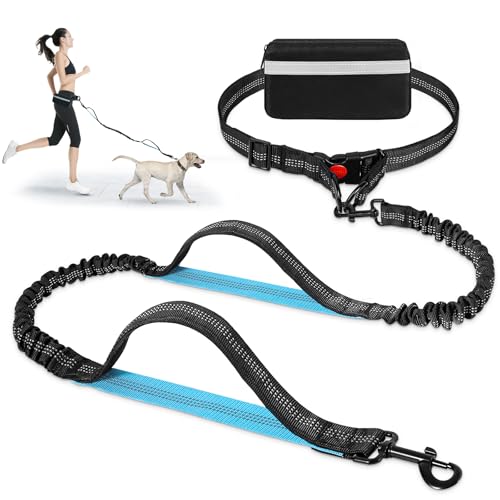 Joggingleine Hunde mit Bauchgurt, Laufgürtel Hundeleine, Leine Hund mit Gürteltasche, Elastische Laufleine, Dog Leash Hand Free (Schwarz) von TRIGRAND