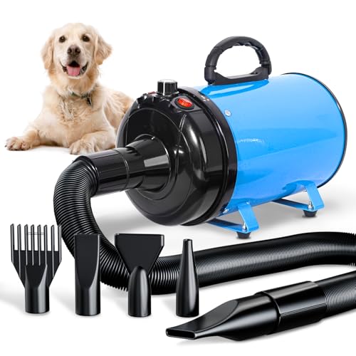 TRIGRAND Hundefön Blower Sehr Leise 3000W Einstellbare Geschwindigkeit, Hundepflege-Trockner-Gebläse mit 4 verschiedenen Düsen elastischem Schlauch von TRIGRAND