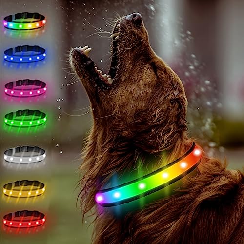 Tripolaco Wasserdichtes Hundehalsband, Multi-Farb-LED-Hundehalsband - Halten Sie Ihr Haustier sicher und stilvoll, wenn Sie nachts laufen - Einstellbar für kleine, mittlere und große Hunde von TRIPOLACO