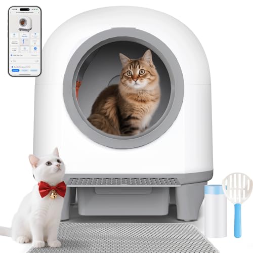 TRIUMPHKEY Selbstreinigende Katzentoilette, 90L,Katzenklo xxl, mit Katzenstreu Matte, Geruchsentferner, 9 Sensoren, APP-Steuerung,Elektrische Katzentoiletten,Automatisches Katzenklo für Mehrere Katzen von TRIUMPHKEY