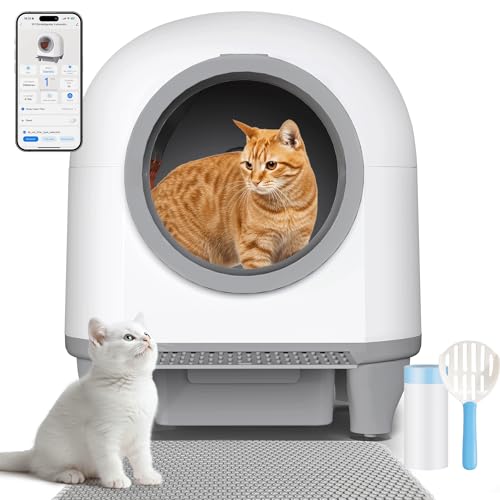 TRIUMPHKEY Selbstreinigende Katzentoilette, 88L,Katzenklo xxl, mit Katzenstreu Matte, Geruchsentferner, 9 Sensoren, APP-Steuerung,Elektrische Katzentoiletten,Automatisches Katzenklo für Mehrere Katzen von TRIUMPHKEY