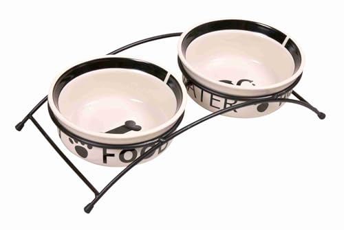 Napf-Set, Keramik/Metall, 2 × 2,6 l/ø 25 cm/54 × 12 × 24 cm, weiß/schwarz Napf-Set, Keramik/Metall, 2 × 2,6 l/ø 25 cm/54 × 12 × 24 cm, weiß/schwarz von TRIXIE