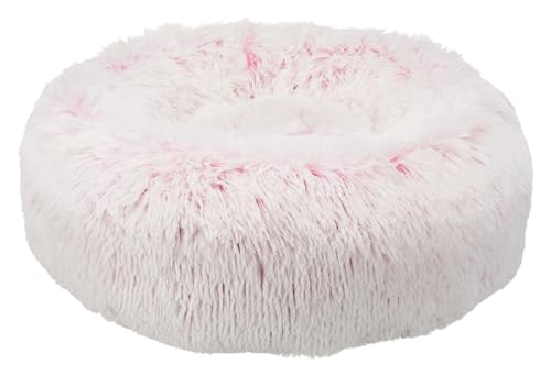 TRIXIE Hundebett Harvey ø 50 cm in weiß-pink - wuschliges Hundekissen mit Langhaar-Plüsch - Hundekorb für kleine Hunde - rutschfest und waschbar - 37317 von TRIXIE